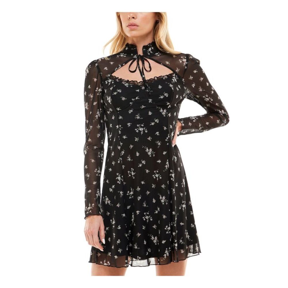 ULTRA FLIRT Womens Short Dress Black Long Sleeve Cutout Lined Juniors S